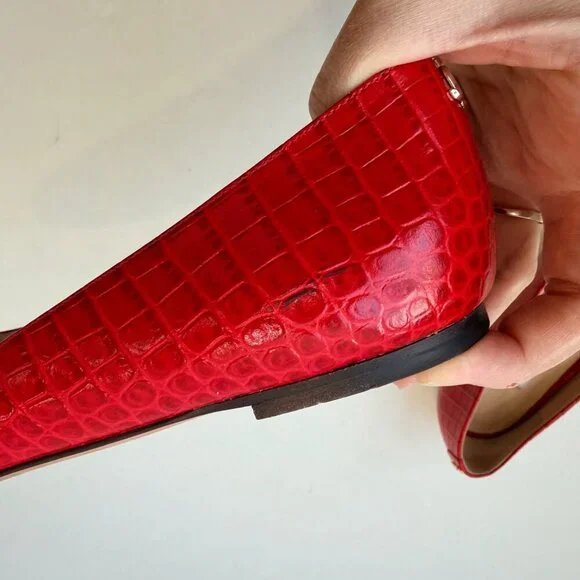 Jimmy Choo Mirele Red Croc-Embossed Leather Flats Women’s Size 38.5 - Picture 6 of 9